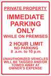 Immediate Parking Only